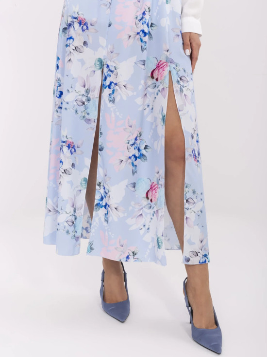 Floral Midi Skirt in Light Blue