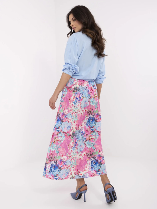Pink Midi Skirt with Floral Pattern