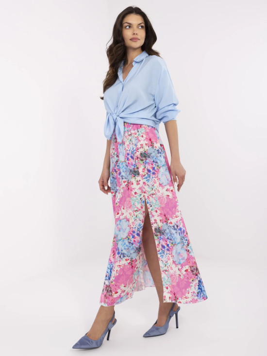 Pink Midi Skirt with Floral Pattern