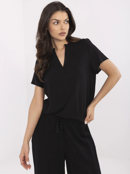 Elegant Black Blouse with V-Neck