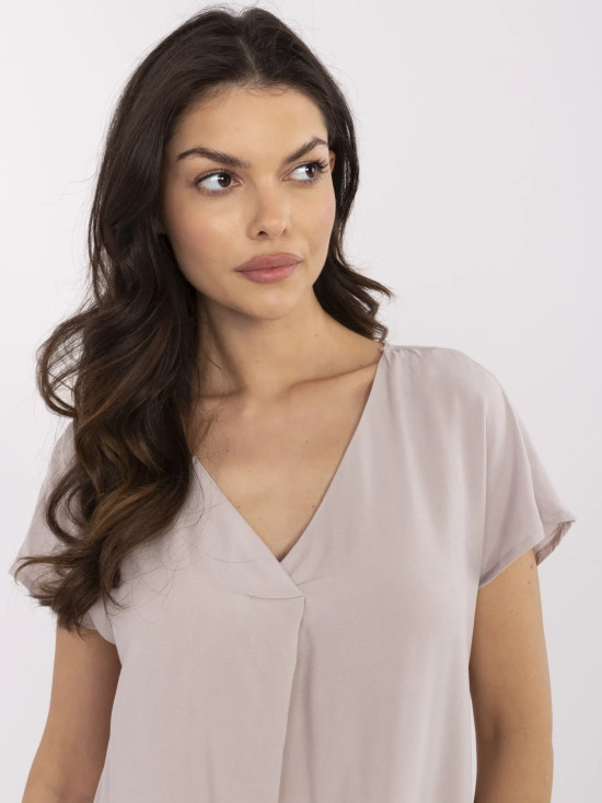 Beige Blouse with V-Neck