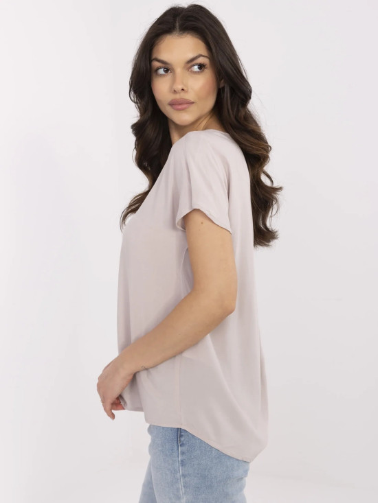 Beige Blouse with V-Neck