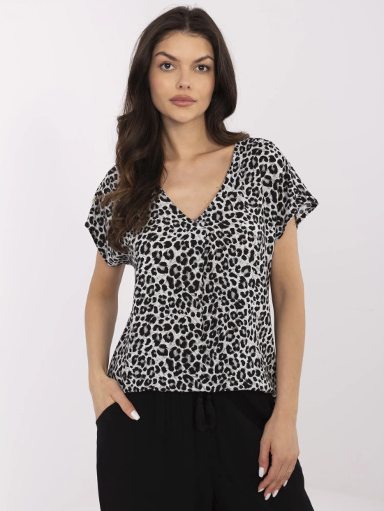 Stylish Gray Blouse with V-Neck