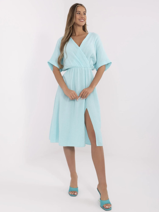 Mint Green Midi Dress with Short Sleeves
