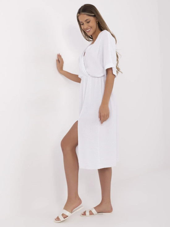 White Flared Dress with Short Sleeves
