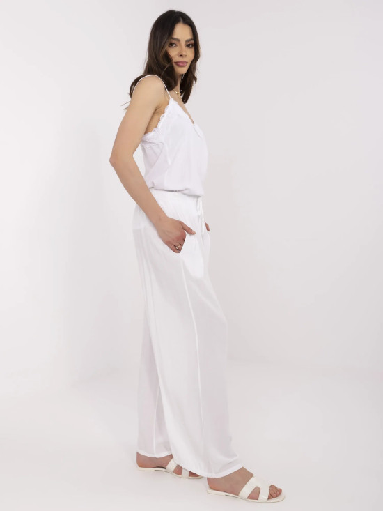 White Wide Leg Viscose Trousers
