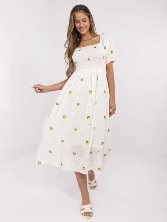 Ecru Flared Dress with Short Sleeves