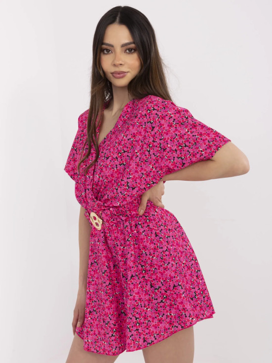 Floral Pattern Jumpsuit in Dark Pink