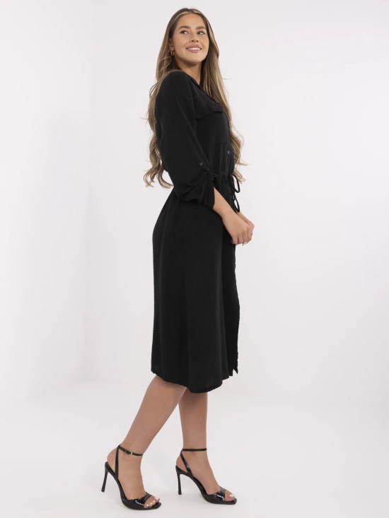 Stylish Black Midi Dress with Long Sleeves