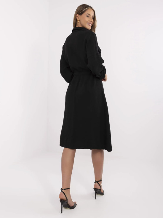 Stylish Black Midi Dress with Long Sleeves
