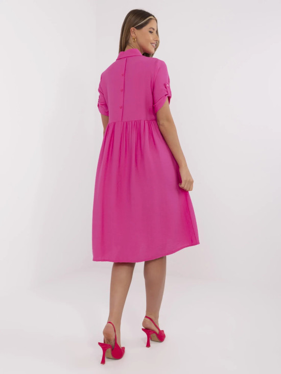 Pink Flared Dress with Short Sleeves
