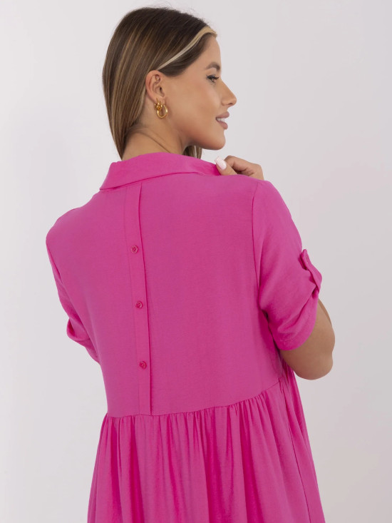 Pink Flared Dress with Short Sleeves
