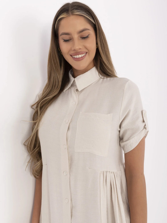 Beige Flared Dress with Short Sleeves