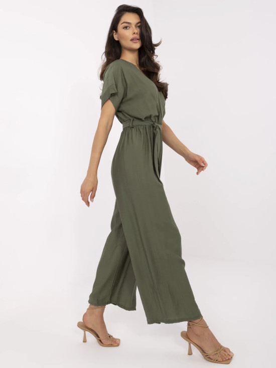 Stylish khaki jumpsuit with short sleeves