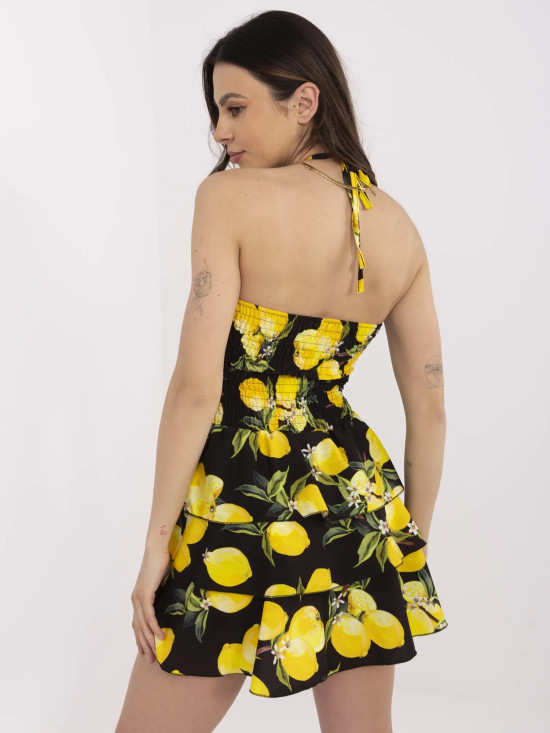 Flared Black Summer Dress with Print