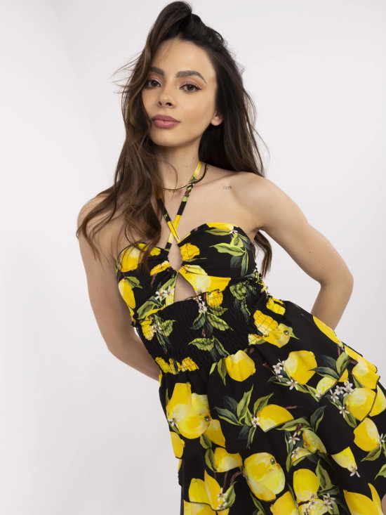 Flared Black Summer Dress with Print