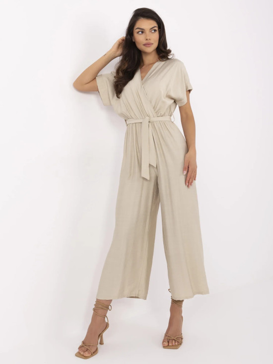 Beige Short Sleeve Jumpsuit