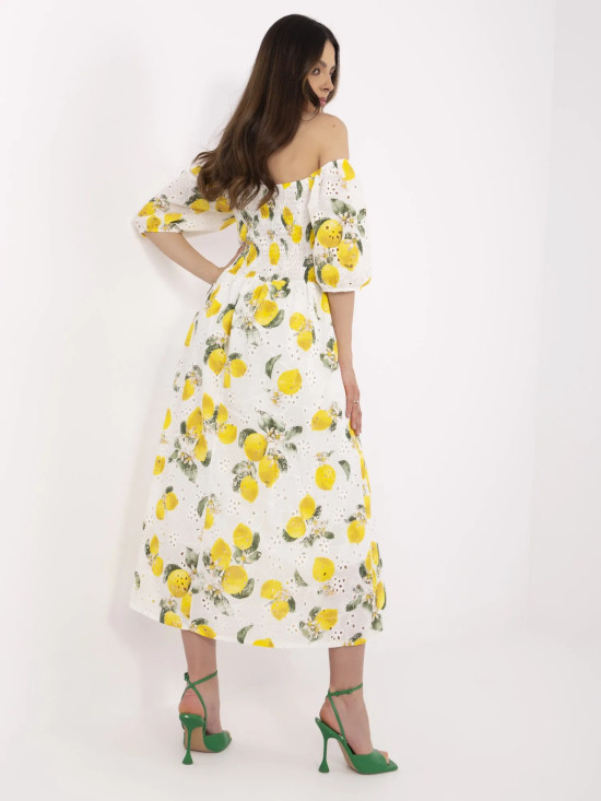 Ecru Flared Dress with Short Sleeves