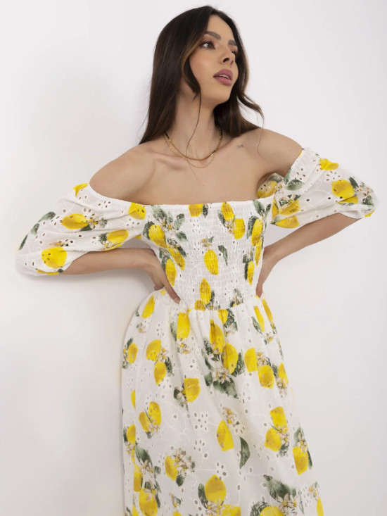 Ecru Flared Dress with Short Sleeves