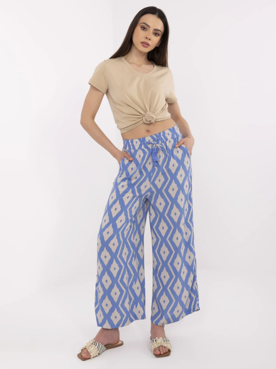 Blue Wide Leg Pants with Geometric Pattern