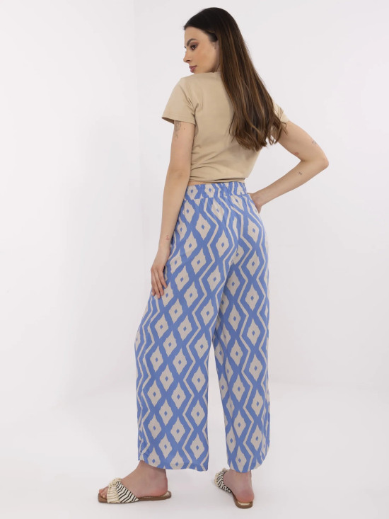 Blue Wide Leg Pants with Geometric Pattern