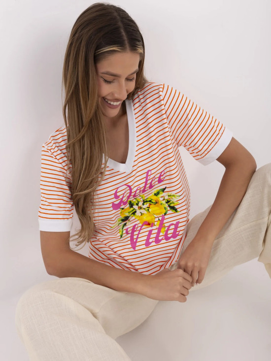 Comfortable Orange Blouse with V-Neck