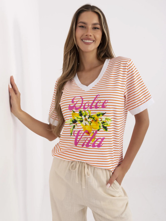 Comfortable Orange Blouse with V-Neck