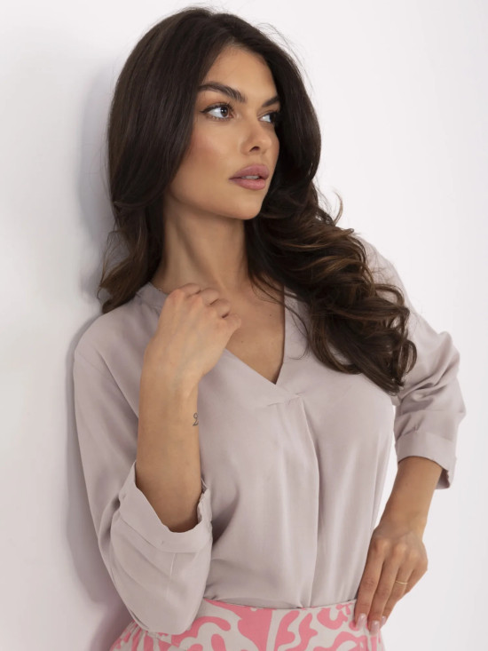 Beige Blouse with 3/4 Sleeves