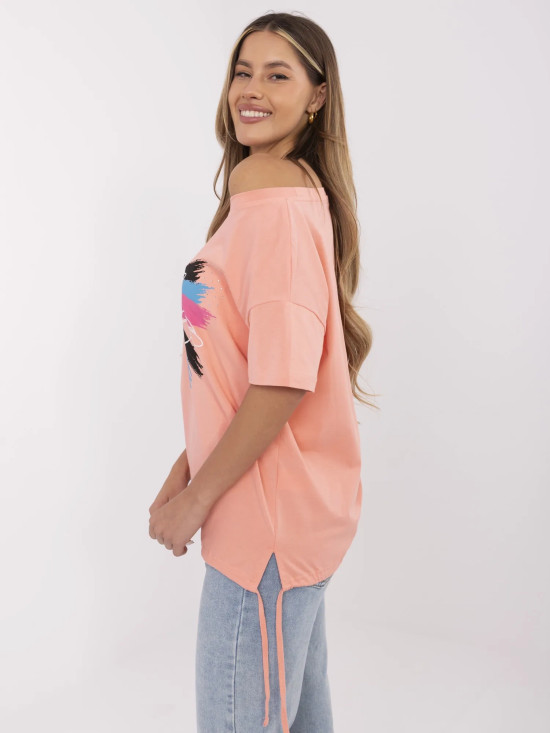 Coral T-shirt with Application and Embroidery