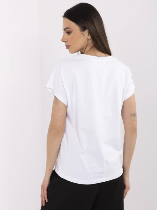 White T-shirt with Application and Rhinestones
