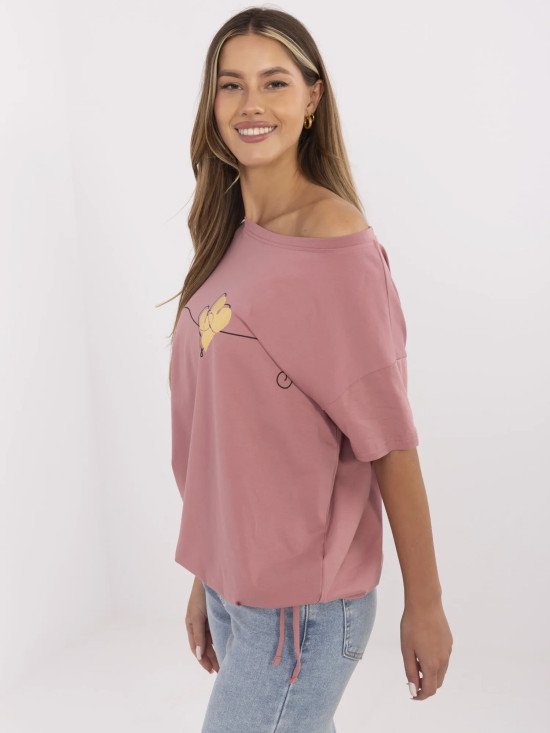 Stylish Short Sleeve T-Shirt in Dark Pink