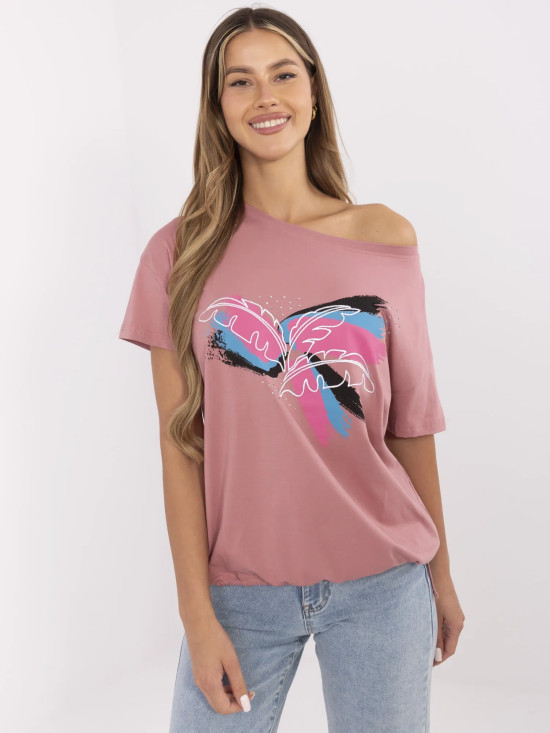 Stylish T-shirt with Application in Dark Pink