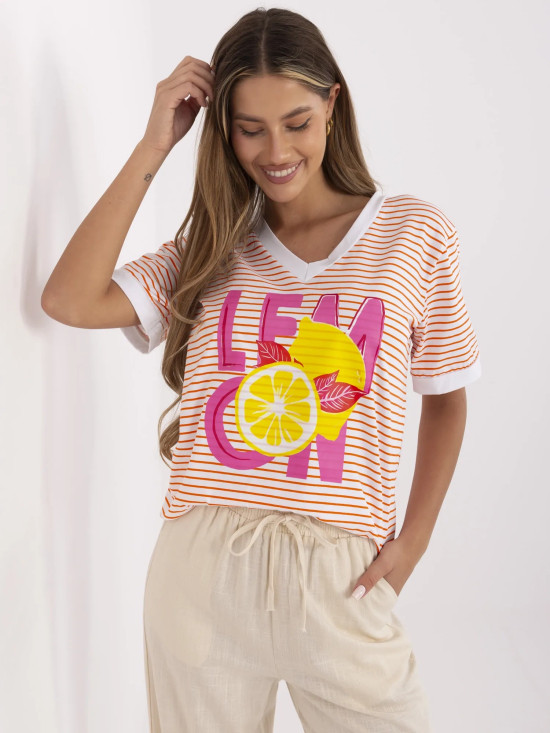 Comfortable Orange Blouse with V-Neck