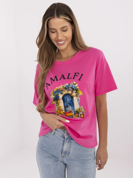 Stylish Short Sleeve T-Shirt in Dark Pink