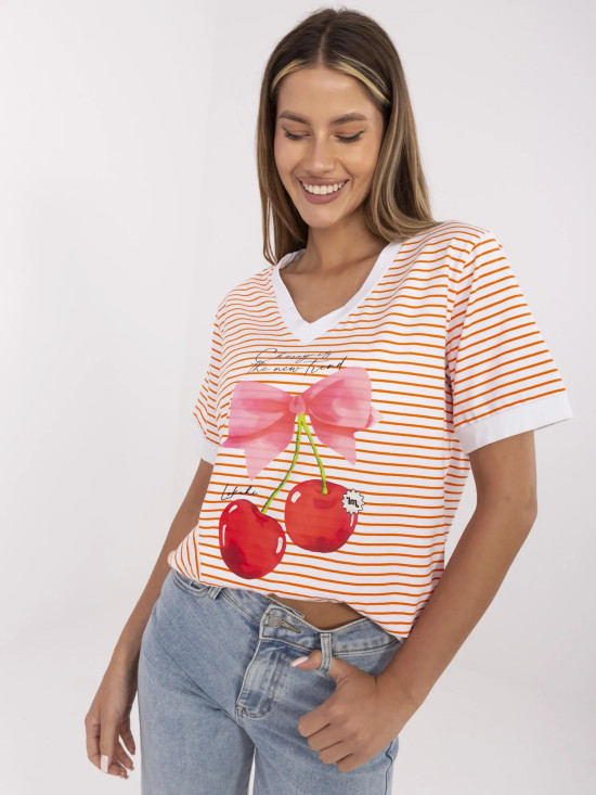 Comfortable Orange Blouse with V-Neck