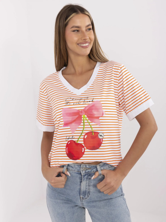 Comfortable Orange Blouse with V-Neck