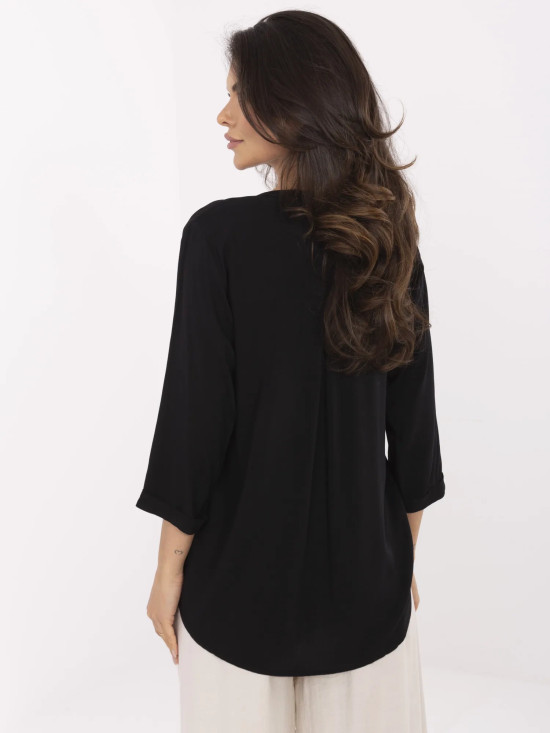 Elegant Black Blouse with 3/4 Sleeves
