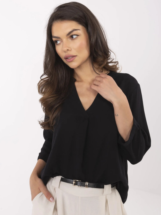 Elegant Black Blouse with 3/4 Sleeves