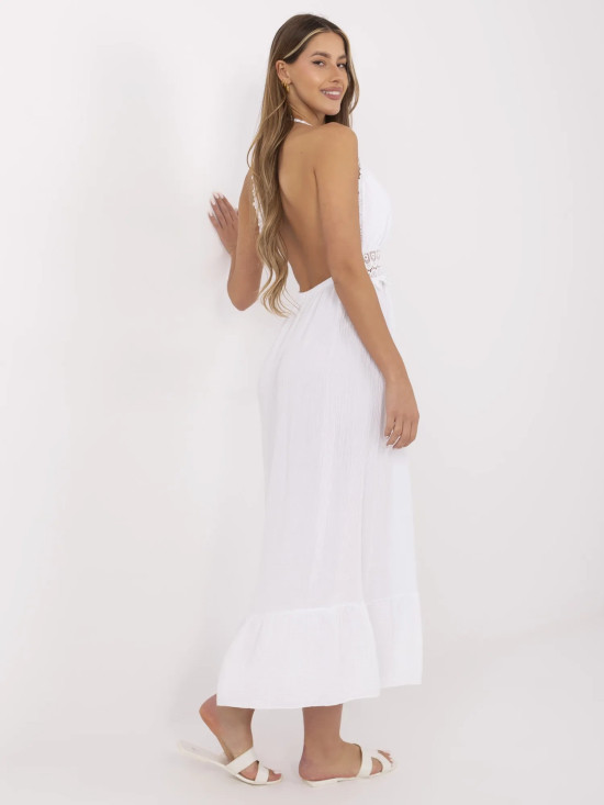 White Flared Dress with V Neckline