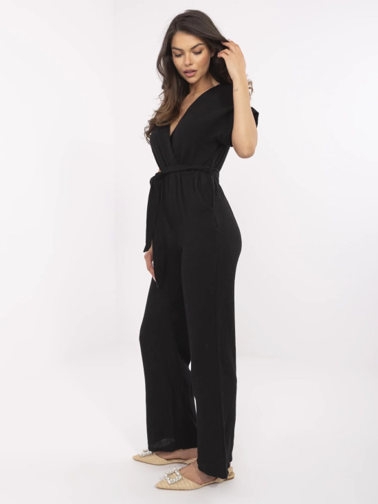 Elegant black jumpsuit with short sleeves