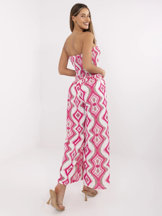White-Pink Geometric Pattern Jumpsuit