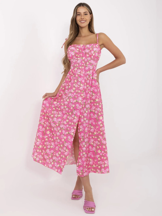 Pink Flared Dress with Floral Pattern
