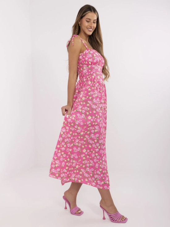Pink Flared Dress with Floral Pattern