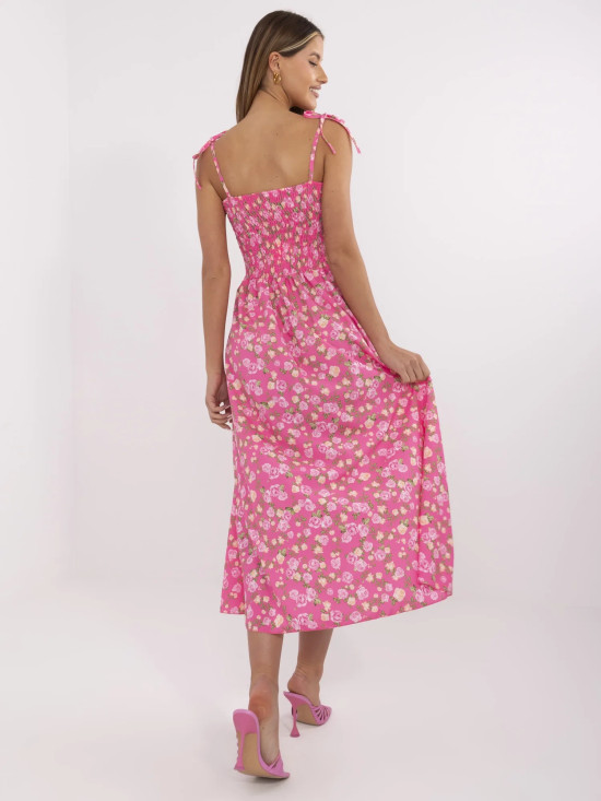 Pink Flared Dress with Floral Pattern