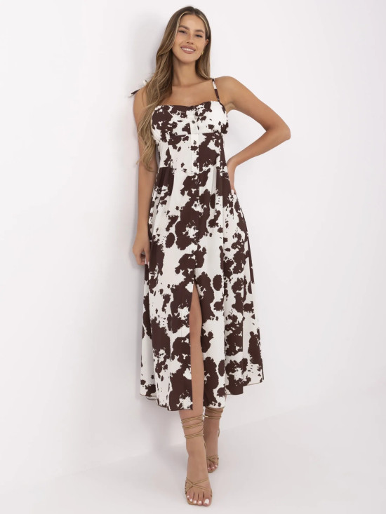 Flared Brown Dress with Animal Print