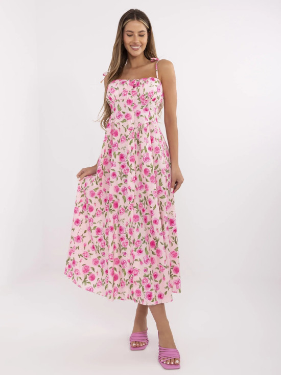 Pink Flared Dress with Floral Pattern