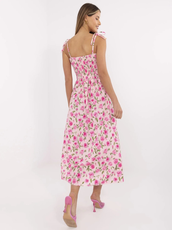Pink Flared Dress with Floral Pattern