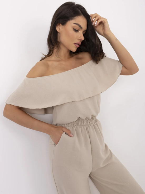 Beige Ruffled Jumpsuit
