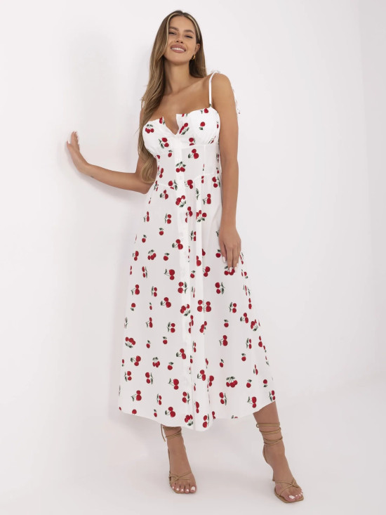 White Flared Dress with Buttons