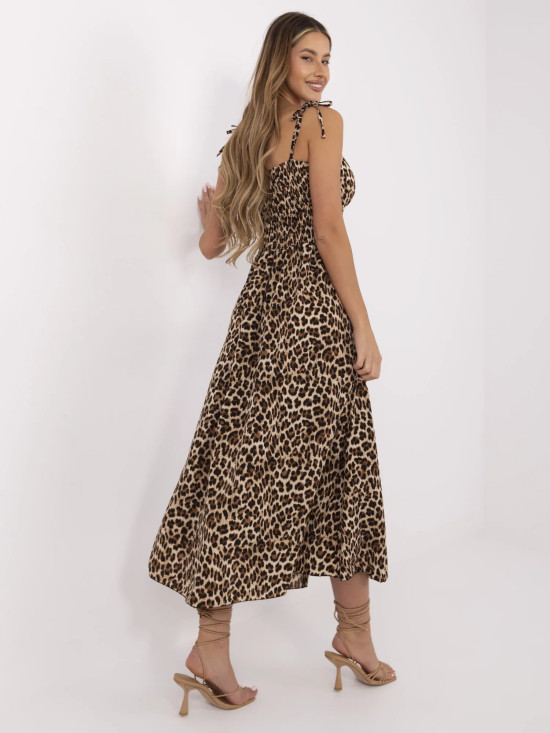 Flared Black and Beige Dress with Animal Print